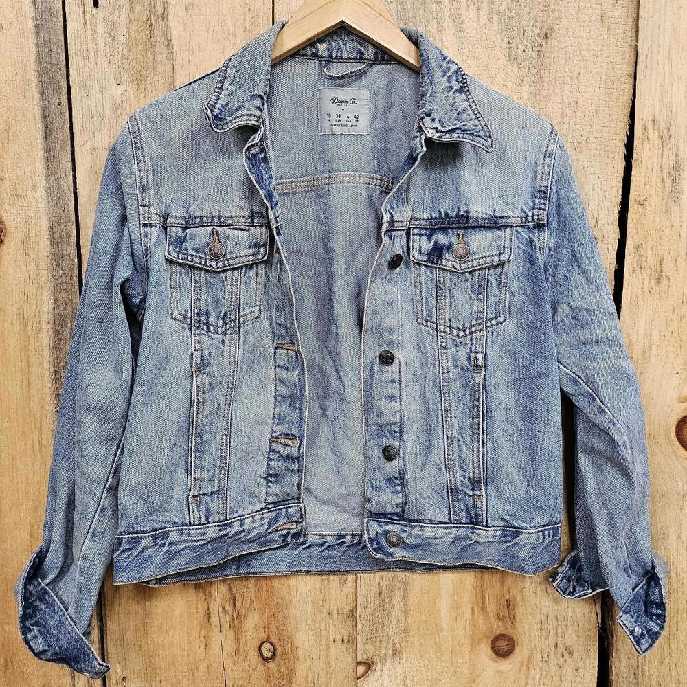 Denim & Co Cropped Jean Jacket Denim Jacket Light Wash Size Small